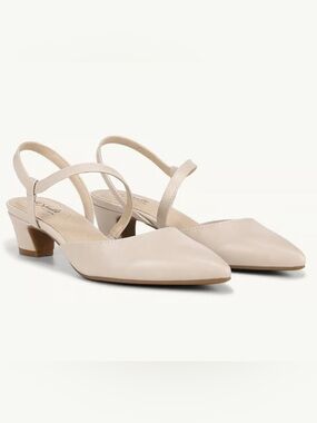 Life Stride Beige Minimalist Pointed Toe Slingback Low Block Heel Pumps Size 9.5